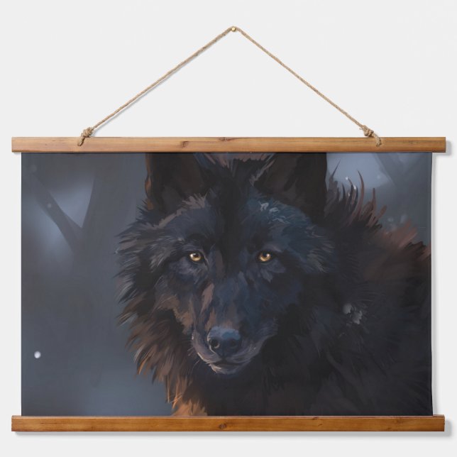 Tapiz Con Marco De Madera lobo negro (Anverso )