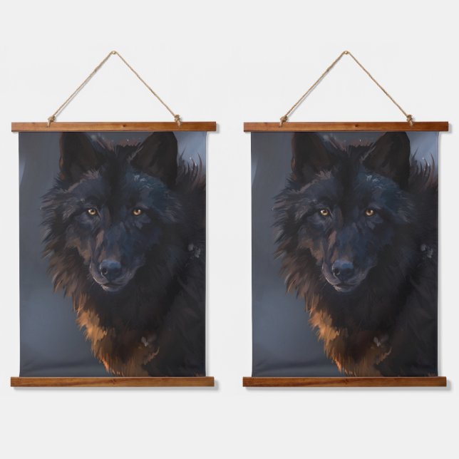 Tapiz Con Marco De Madera lobo negro (Doble)
