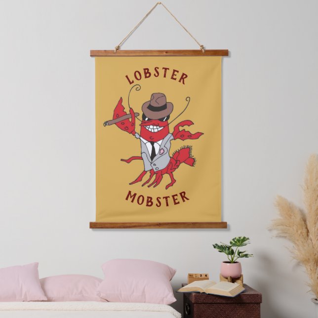 Tapiz Con Marco De Madera Lobster Mobster 🦞 Funny Personalizado Gangster (Dormitorio)