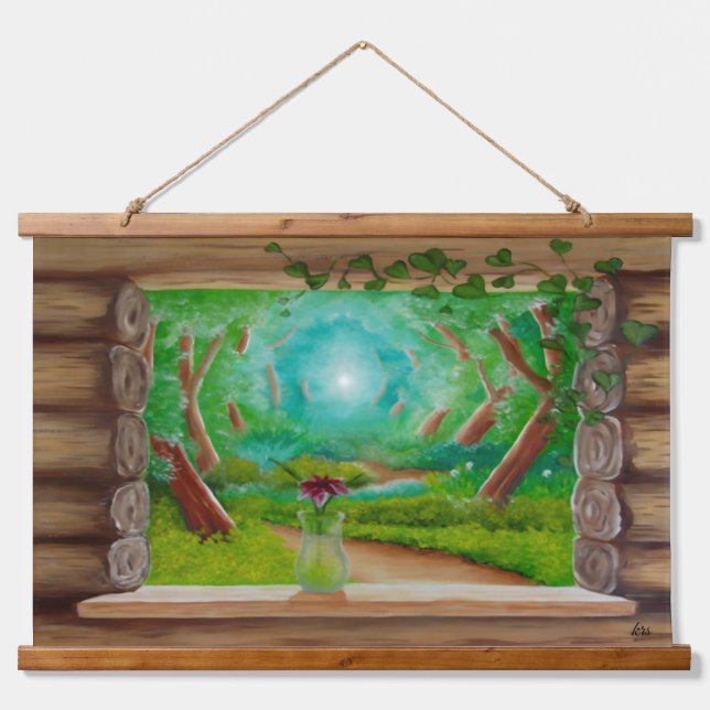 Tapiz Con Marco De Madera Log Cabin Window (Anverso )