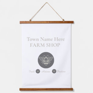 Tapiz Con Marco De Madera Logotipo de abeja de la tienda de la granja artesa