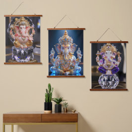 Tapiz Con Marco De Madera Lord Shree Ganesha Crystal & Diamond Escultura
