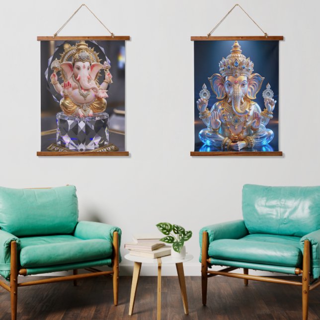 Tapiz Con Marco De Madera Lord Shree Ganesha Crystal & Diamond Escultura (Sala de estar)