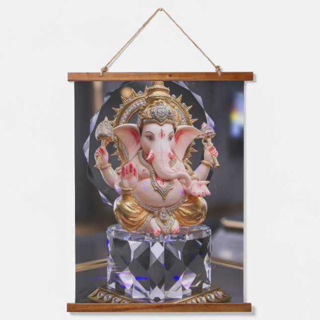 Tapiz Con Marco De Madera Lord Shree Ganesha Crystal & Diamond Escultura Ha (Anverso)