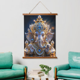 Tapiz Con Marco De Madera Lord Shree Ganesha Crystal & Diamond Escultura Ha