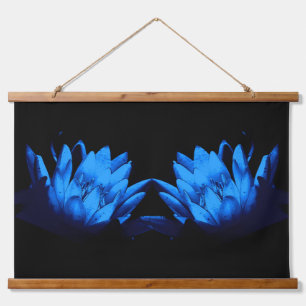 Tapiz Con Marco De Madera Loto Flor de Nenúfar Azul Brillante Abstracto