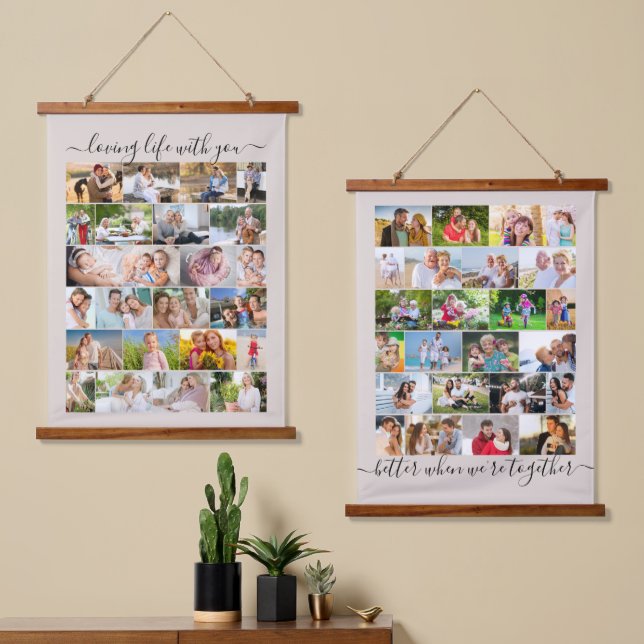 Tapiz Con Marco De Madera Loving Life Together 48 Photo Masonry Grid Beige (Asimétrico)