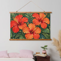 Lujosas flores tropicales de hibisco naranja selva