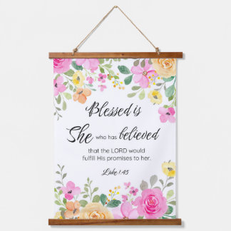 Tapiz Con Marco De Madera Luke 1:45 bendecida es ella, floral de las escritu
