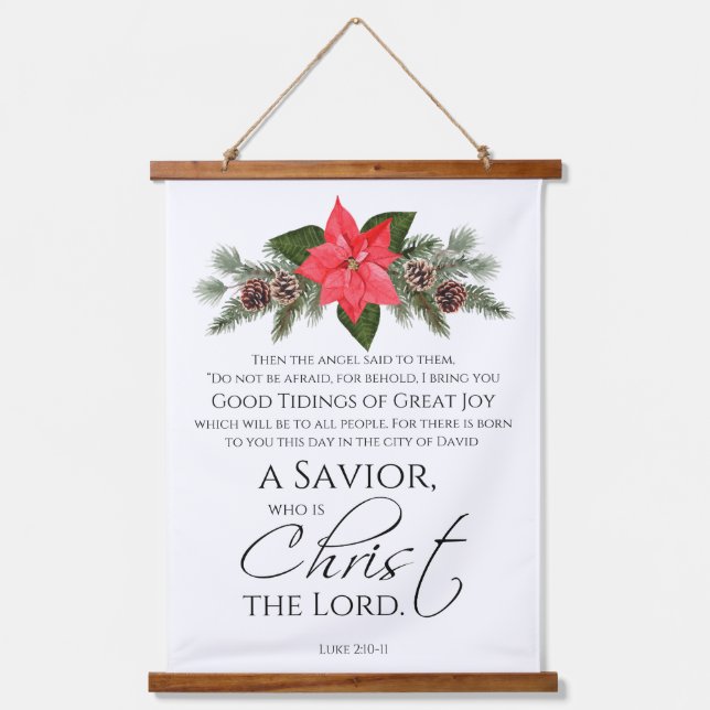 Tapiz Con Marco De Madera Luke 2:10-11 Good Tidings Poinsettia Navidades (Anverso)