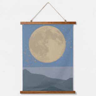 Tapiz Con Marco De Madera Luna Dorada sobre montañas tranquilas