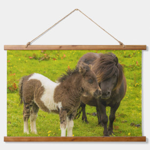 Tapiz Con Marco De Madera Madre y cría de pony de Shetland