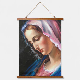 Tapiz Con Marco De Madera Magnífica Virgen María Cristiana Católica