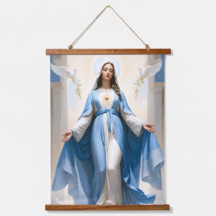 Tapiz Con Marco De Madera Magnífica Virgen María Cristiana Católica