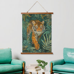 Tapiz Con Marco De Madera Majestad de la Selva: Tigre en el paraíso tropical