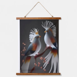 Tapiz Con Marco De Madera Majestic Exotic Birds on Branch - Ethereal Nature 