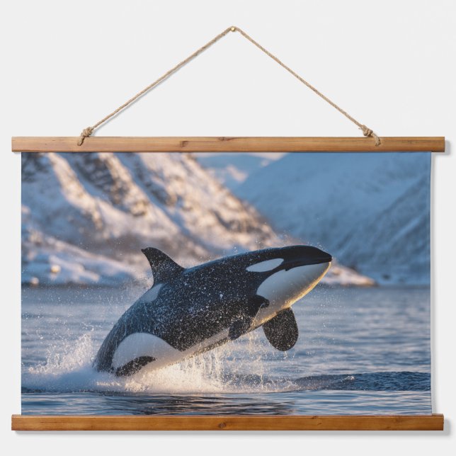 Tapiz Con Marco De Madera Majestic Orca Arctic Splash Wildlife Wall Art (Anverso )