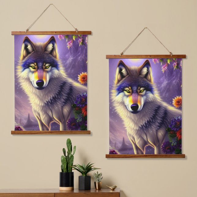 Tapiz Con Marco De Madera Majestuosa Majestad del Lobo (Asimétrico)