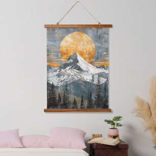 Tapiz Con Marco De Madera Majestuoso paisaje montañoso - Naturaleza rústica