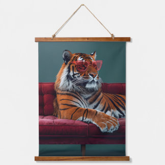 Tapiz Con Marco De Madera Majestuoso Tigre – Tapiz de Parede de Animal Vinta