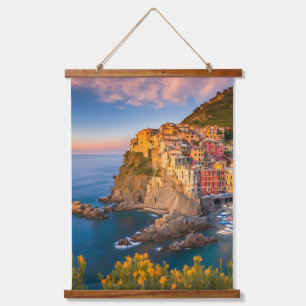 Tapiz Con Marco De Madera Manarola Cinque Terre Italia Playa Costera Sunset