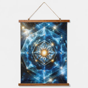 Tapiz Con Marco De Madera Mandalá de geometría cósmica estrella universo abs