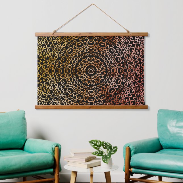 Tapiz Con Marco De Madera Mandala elegante Trippy Psicodelic Hippie (Sala de estar)