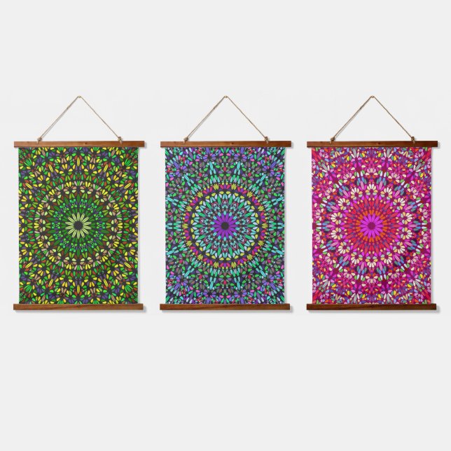 Tapiz Con Marco De Madera Mandala Harmony Wall Tapestry Wood-Topped  (Triple)