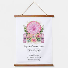 Tapiz Con Marco De Madera Mandala rosa Cristales Flores Energía Yoga Reiki S