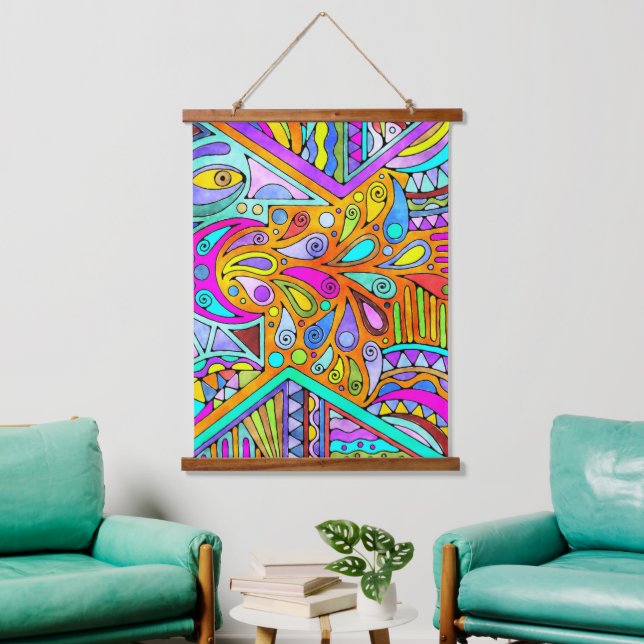 Tapiz Con Marco De Madera Mano dibujada por EDDArt - Blah Blah 1 (Sala de estar)