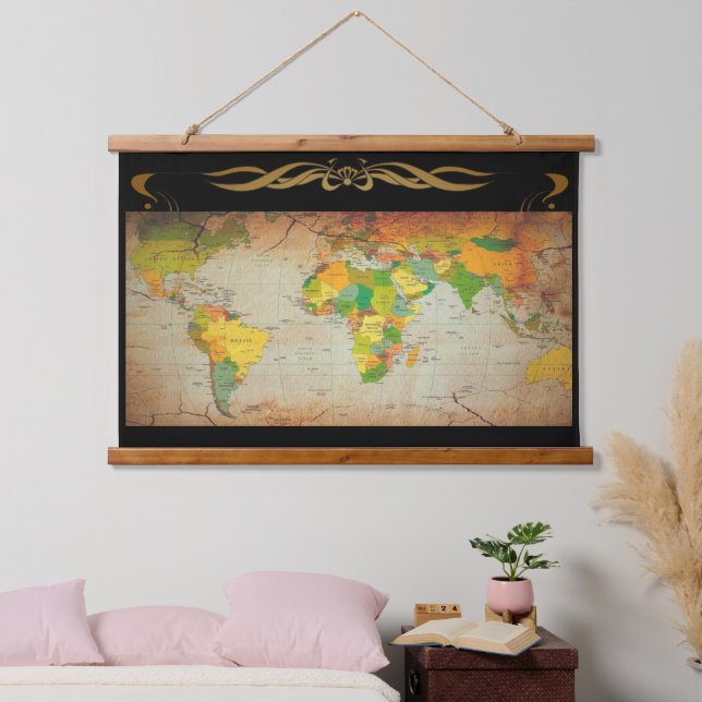 Tapiz Con Marco De Madera Mapa de cosecha (Dormitorio)