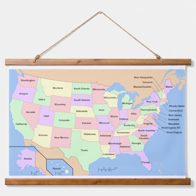 Tapiz Con Marco De Madera Mapa de EE.UU. (Anverso )