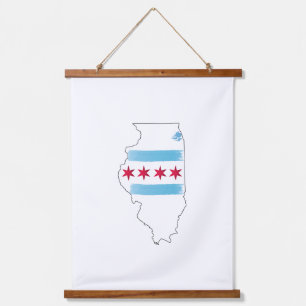 Tapiz Con Marco De Madera Mapa de Illinois