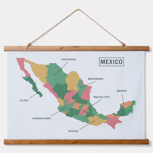 Tapiz Con Marco De Madera Mapa de México (Anverso )
