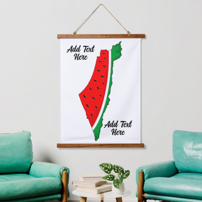 Tapiz Con Marco De Madera Mapa de Palestina sandía símbolo de la libertad (Sala de estar)