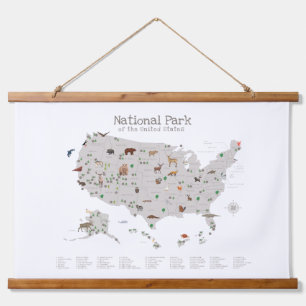 Tapiz Con Marco De Madera Mapa de Parques Nacionales de Bosques Decoración d