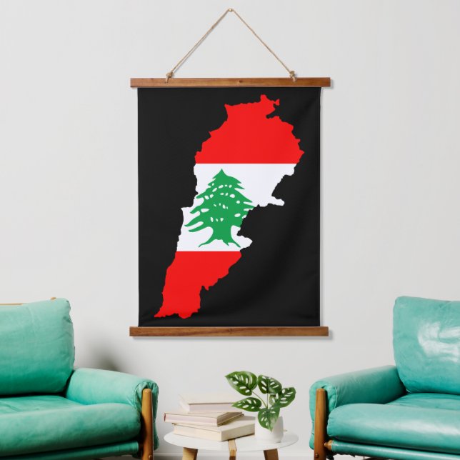Tapiz Con Marco De Madera Mapa del Líbano con bandera (Sala de estar)