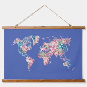 Tapiz Con Marco De Madera Mapa del mundo floral