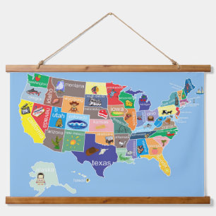 Tapiz Con Marco De Madera Mapa estadounidense para niños