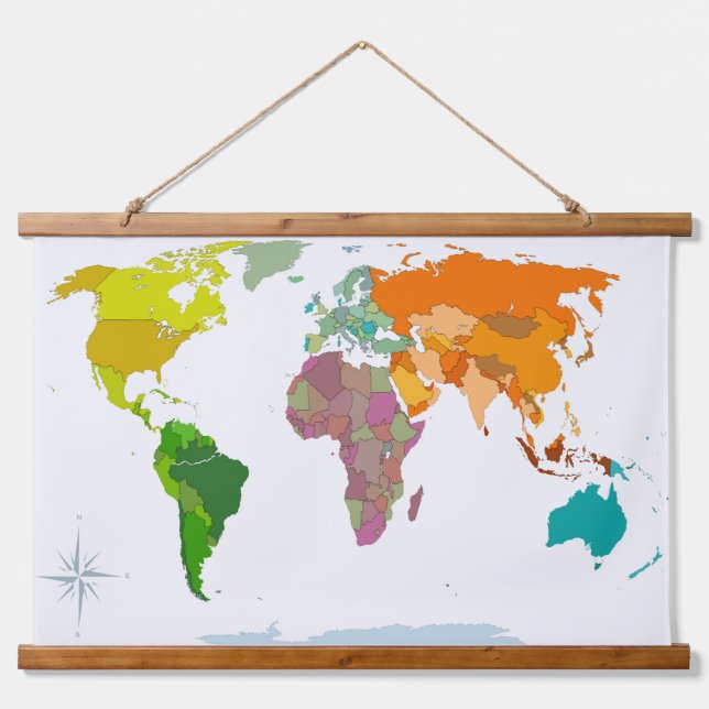 Tapiz Con Marco De Madera Mapa Mundial  (Anverso )
