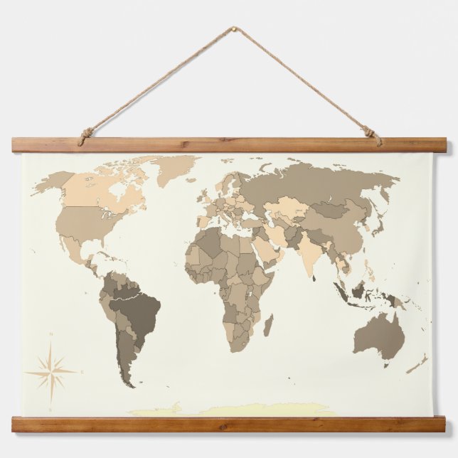 Tapiz Con Marco De Madera Mapa Mundial  (Anverso )