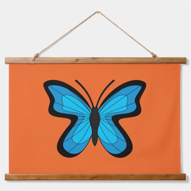 Tapiz Con Marco De Madera Mariposa azul (Anverso )