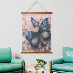 Tapiz Con Marco De Madera Mariposas púrpura de época