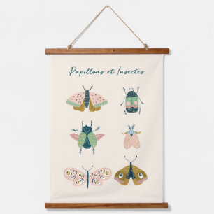 Tapiz Con Marco De Madera Mariposas y escarabajos de guardería