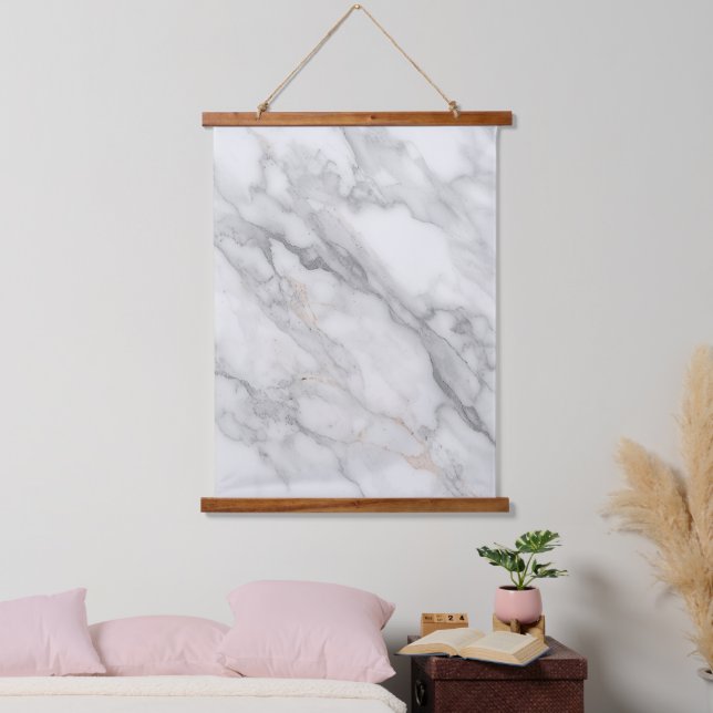 Tapiz Con Marco De Madera Mármol Blanco (Dormitorio)