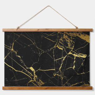 Tapiz Con Marco De Madera Mármol negro y dorado agudo