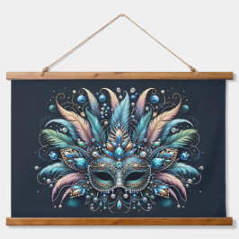 Tapiz Con Marco De Madera Máscara de joyas de plumas de Mascarada Boho