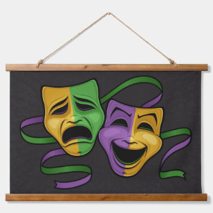 Tapiz Con Marco De Madera Máscaras Teatrales Festivas de Mardi Gras Felices 