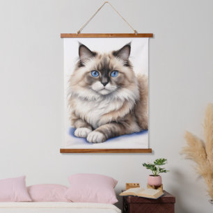 Tapiz Con Marco De Madera Mascota acogedor Ragdoll Cat Ilustracion Ragdoll