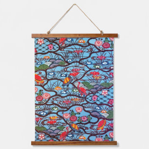 Tapiz Con Marco De Madera Materia textil de kimono japonesa vintage (Bingata